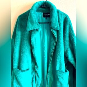 Kelly green faux fur coat, size XL